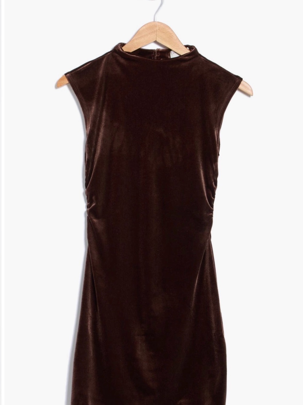 Blu Pepper Mock Neck Sleeveless Velvet Mini Dress - Brown